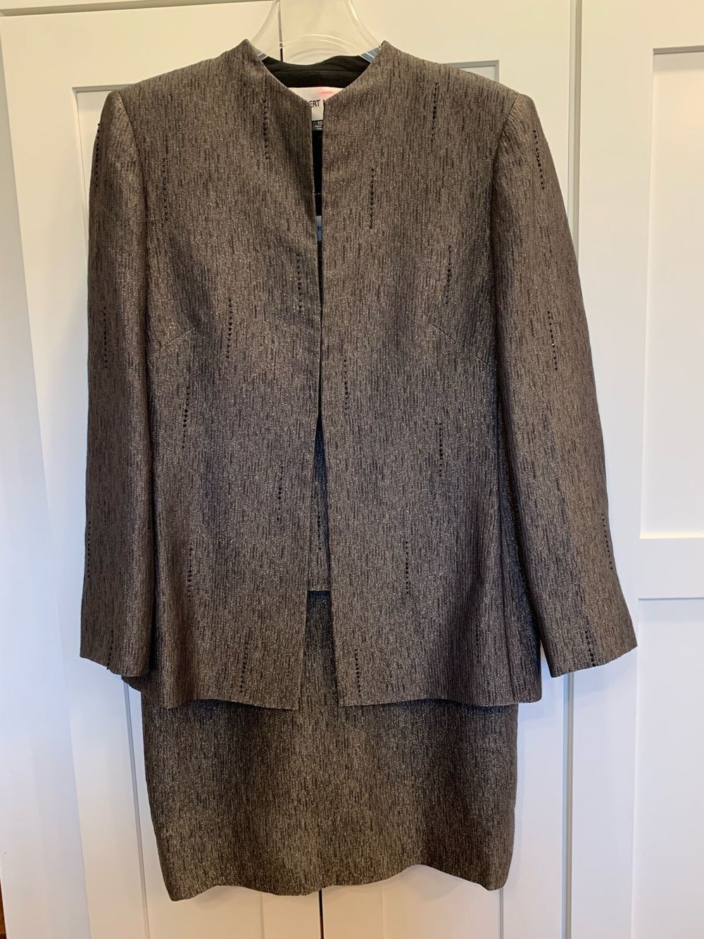 ALBERT NIPON 3-Piece Skirt Suit Set Women's 10 Shimmer Black Gold Silver Beaded